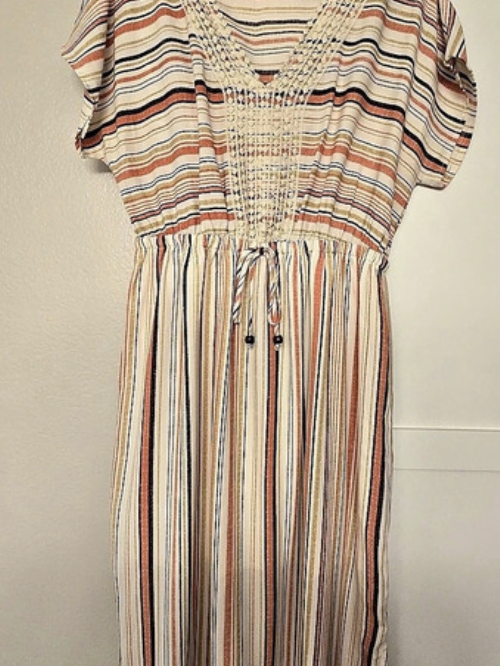 Women's Striped Maxi Dress in Cream & Multicolor